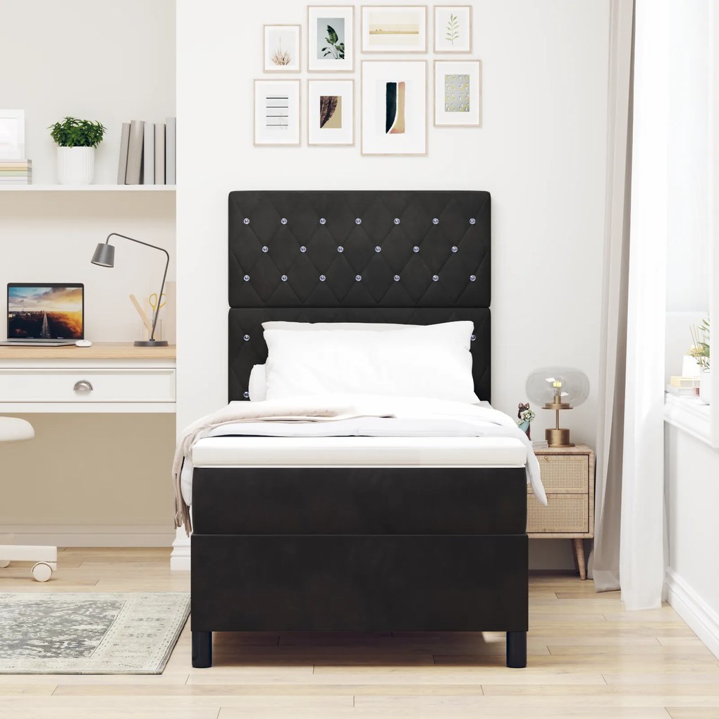 Camas Box Spring vidaXL com Colchão Preto 90x200 cm Veludo