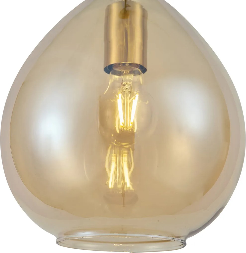 Candeeiro de Teto Inteligente Dourado com Vidro Âmbar 3 Luzes Incl. Wifi A60 - Tradicional