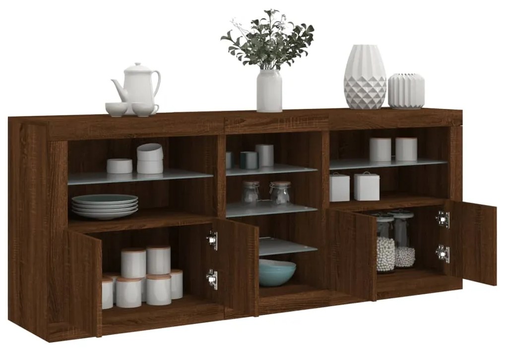 vidaXL Aparador com luzes LED 181,5x37x67 cm carvalho castanho