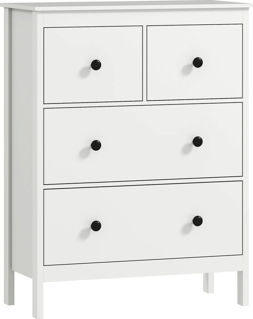 HOMCOM Cômoda com 4 gavetas, para roupas e roupa de cama, sala de estar, quarto, corredor, painel de partículas, branco | Aosom Portugal