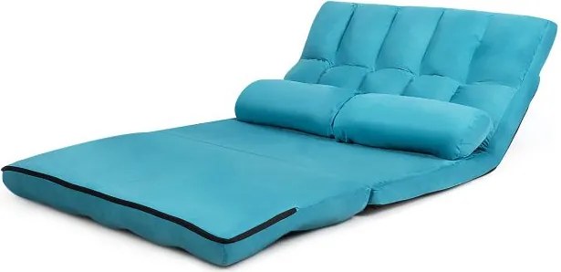 Sofá de chão ajustável Sofá-cama dobrável em 6 posições Revestimento removível em camurça com 2 almofadas Azul