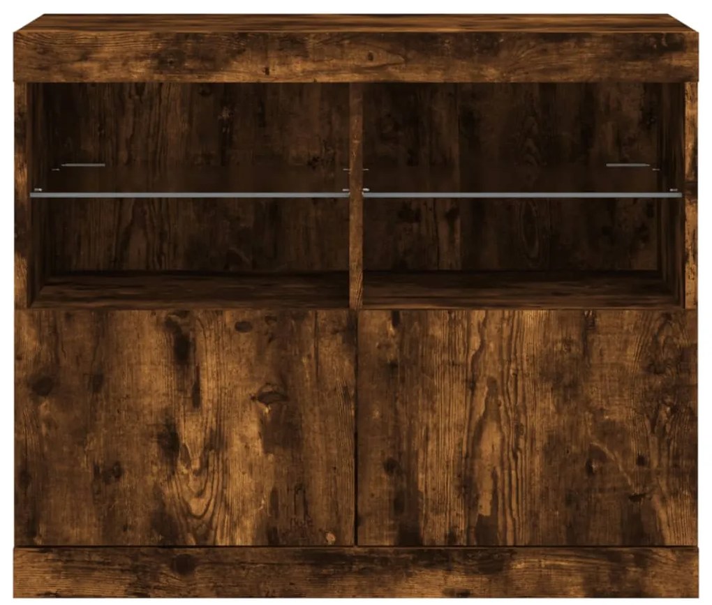 Aparador com luzes LED 81x37x67 cm carvalho fumado