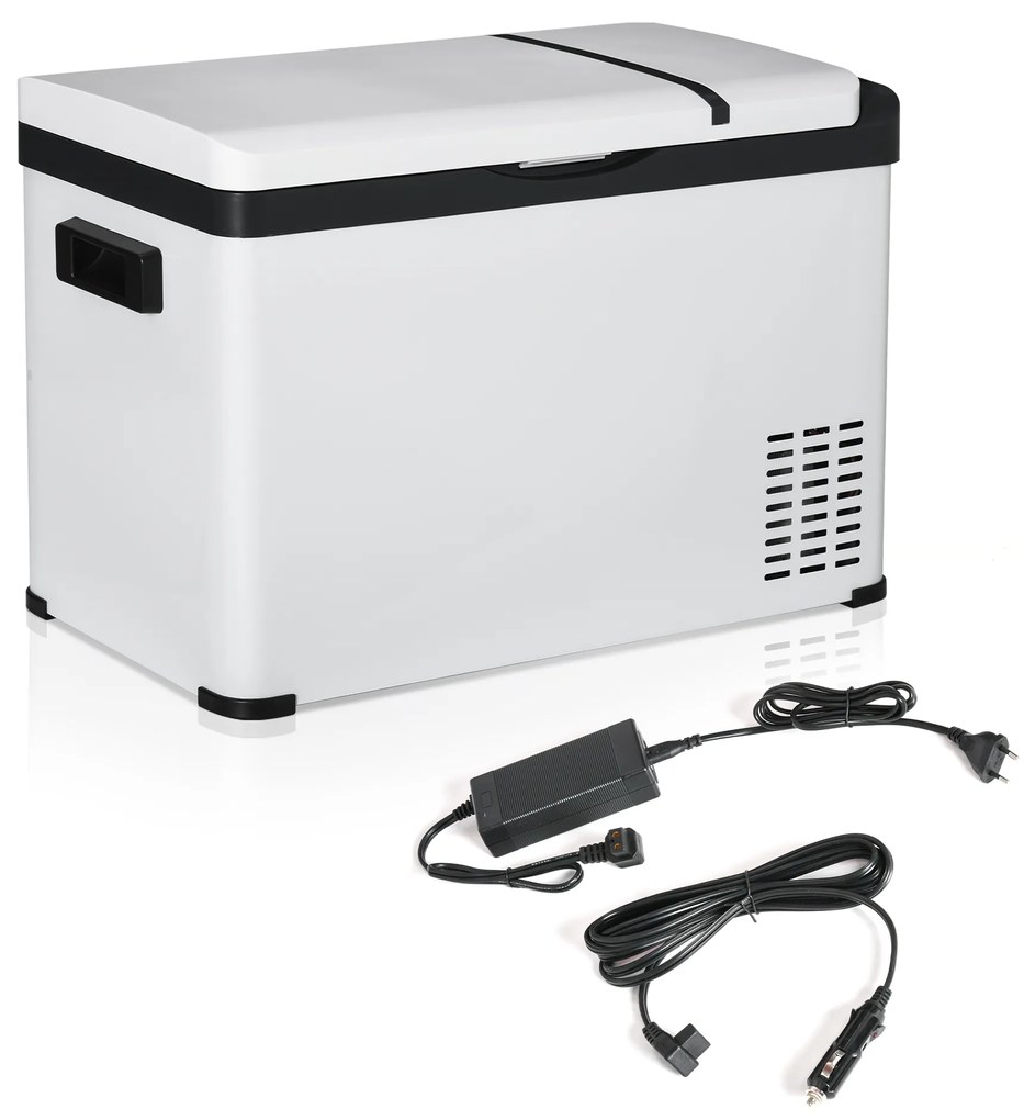 Outsunny Geleira de Compressor 30L Geleira Portátil de Carro CC 12V/24V e CA 110-240V até -22 ℃ com Tela Tátil e Alças para Barco Caminhão 61x32x40cm Branco