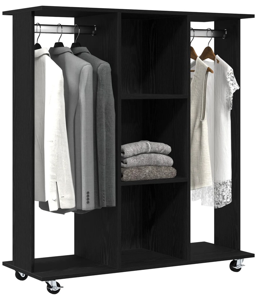 Guarda-roupas com Rodas em Carvalho Preto 102x38x110 cm Madeira de Eng