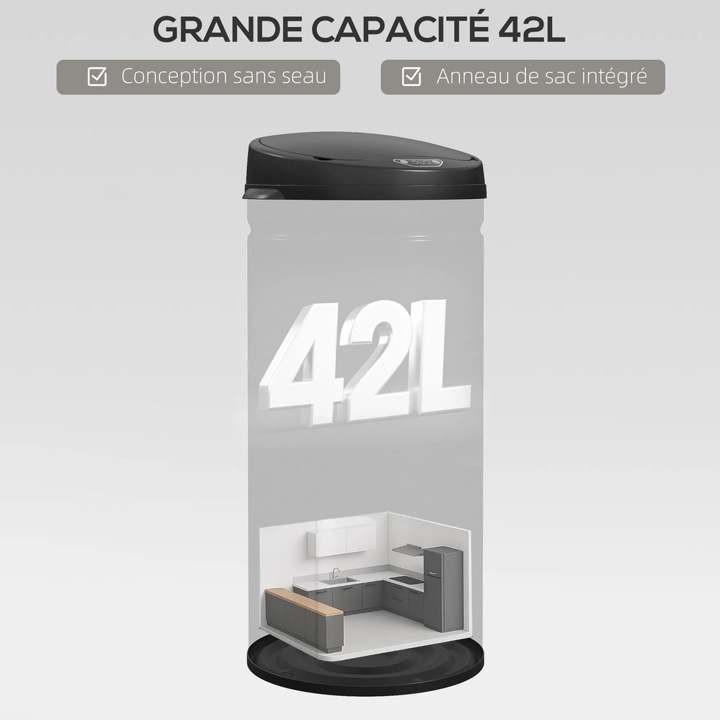 Caixote do lixo automático para cozinha de 42 L em aço inoxidável, com tampa de fecho suave, 30,5 x 30,5 x 68 cm, preto