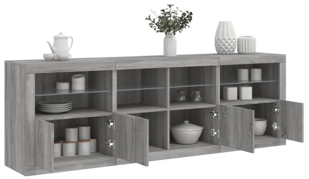 vidaXL Aparador com luzes LED 202x37x67 cm cinzento sonoma