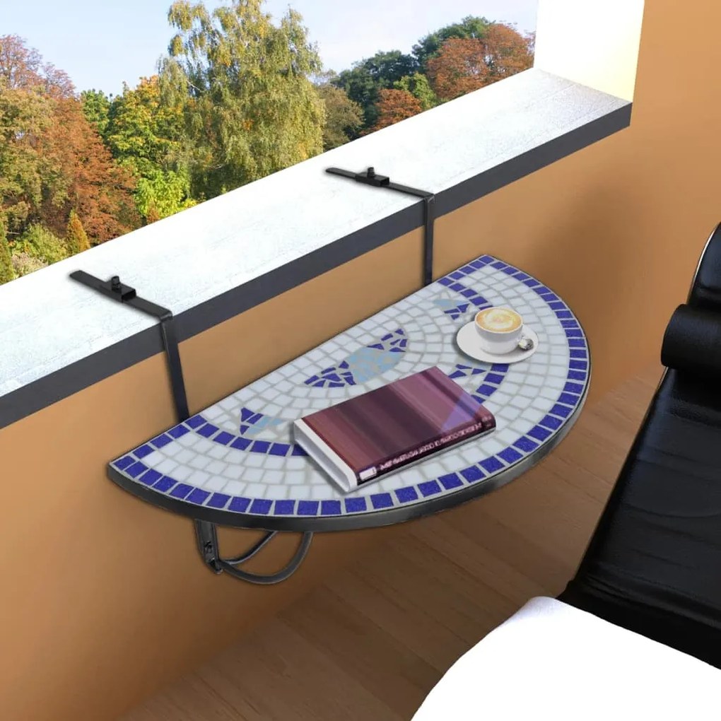 41124 vidaXL Mesa de varanda suspensa mosaico azul e branco