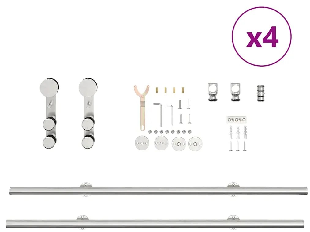 Kit ferragens p/ porta deslizante 400cm aço inoxidável prateado
