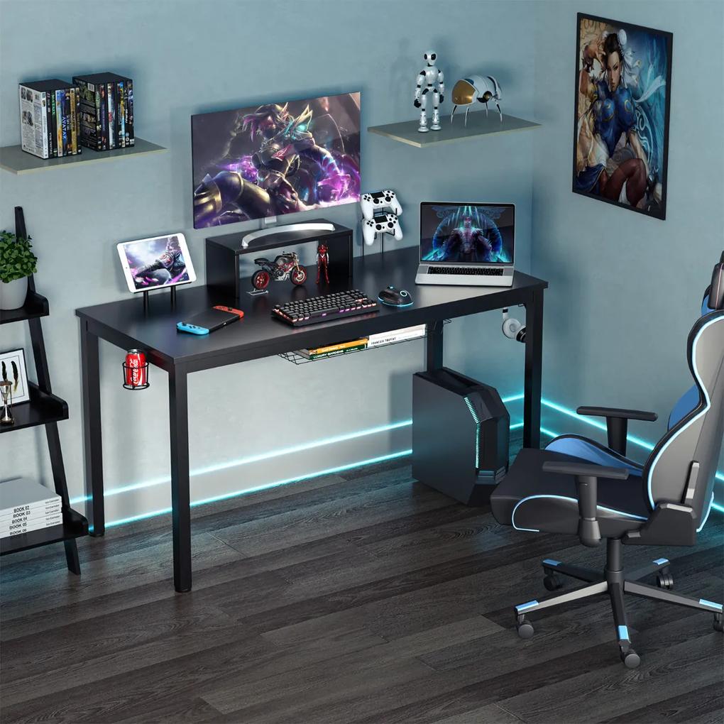 Secretária mesa gaming com prateleira para monitor Gancho para auscultadores 140 x 60 x 94 cm preto