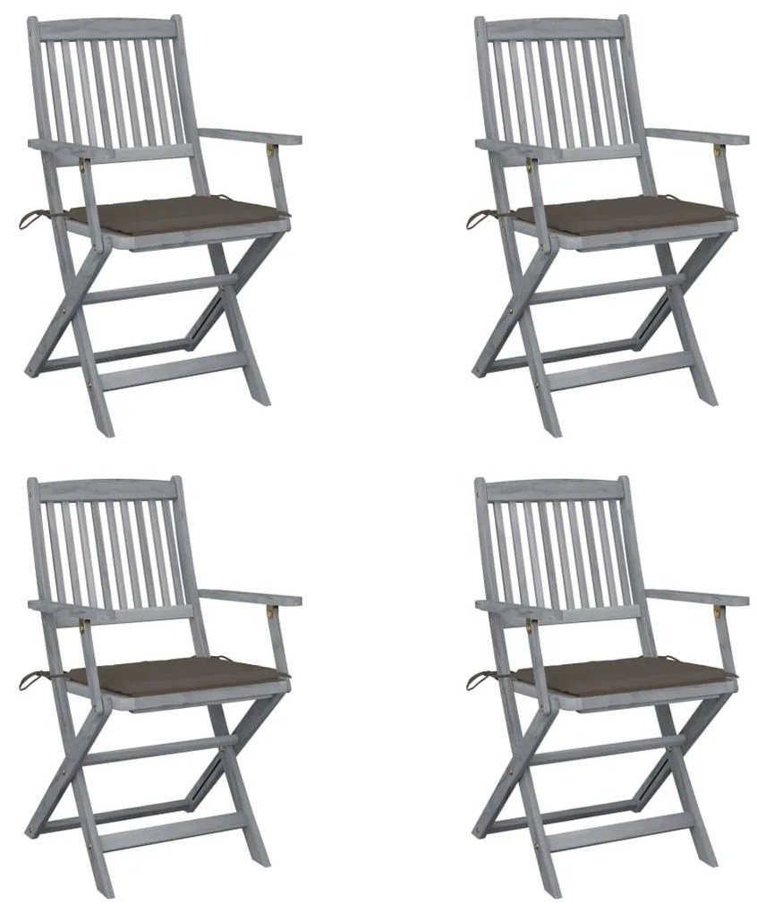 vidaXL Cadeiras exterior dobráveis c/ almofadões 4 pcs acácia maciça