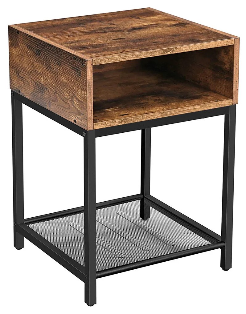 Mesa de apoio com compartimento aberto e estante de malha para sala de estar | VASAGLE | 40 x 40 x 58 cm | antique|preto | LET46X.