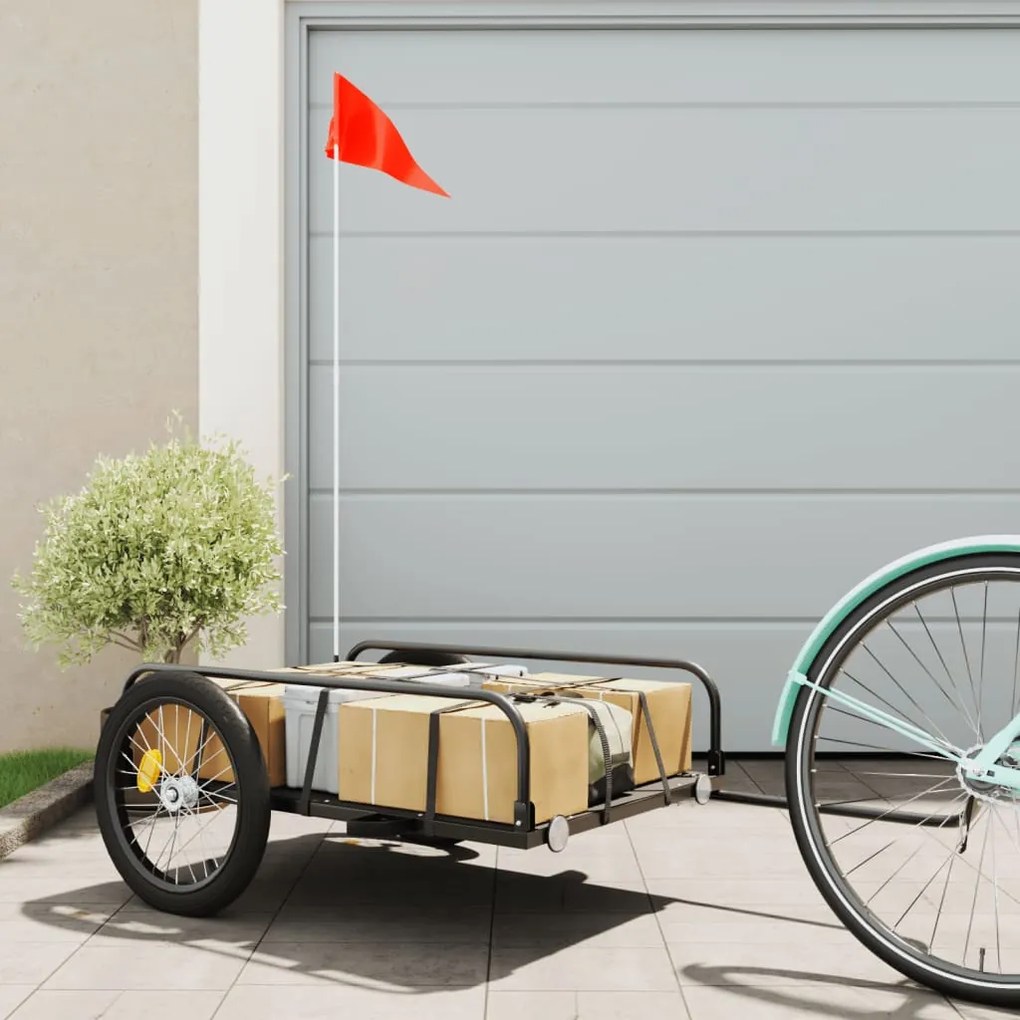 94203 vidaXL Reboque de carga para bicicleta 135x70x37 cm ferro preto
