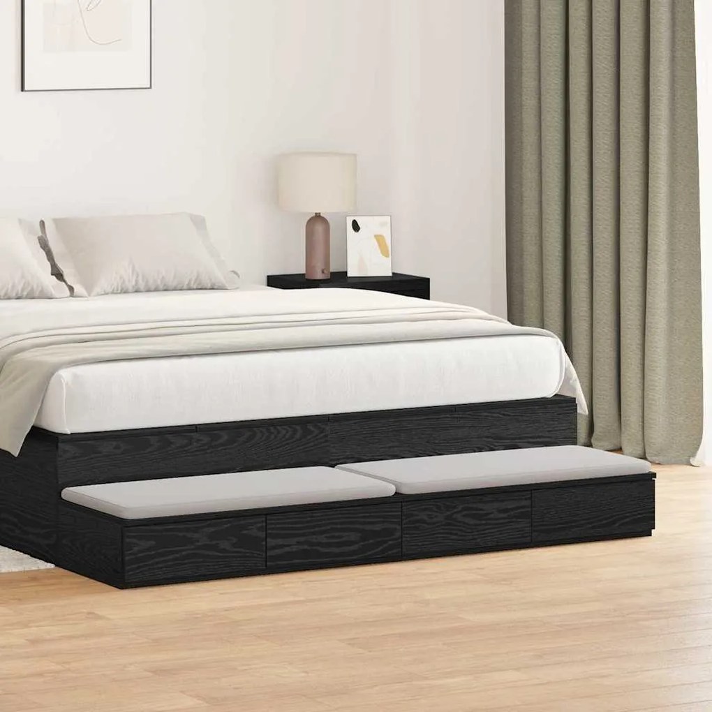 Gavetas pretas para cama VidaXL 140x36,5x16,5 cm em madeira de engenha