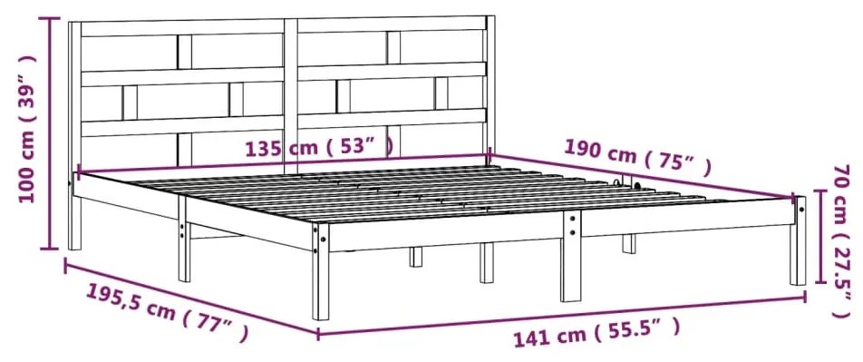 Estrutura de cama casal 135x190 cm madeira maciça