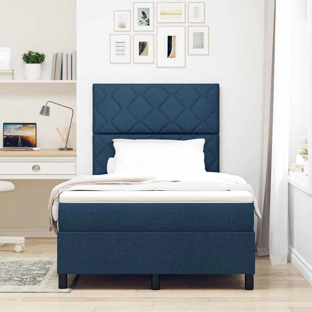Cama Box com Colchão e Luz LED Azul, 120 x 200 cm de Tecido
