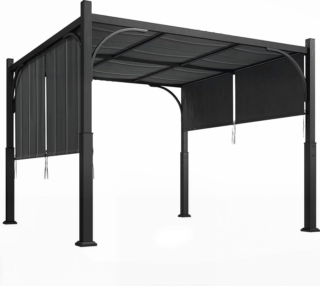 Outsunny Pérgola de jardim 3 x 3 m tenda de jardim com toldo deslizante, estrutura metálica, para exterior, Cinza Escuro | Aosom Portugal