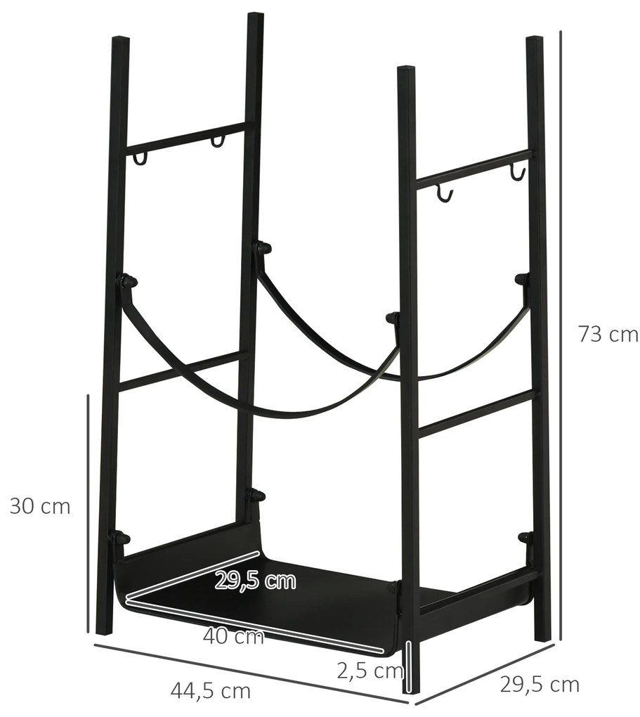 Outsunny Suporte para Lenha de 2 Níveis Porta Lenha Exterior e Interior Metálico com 4 Ferramentas para Lareira Carga Máx. 70kg 44,5x29,x73 cm