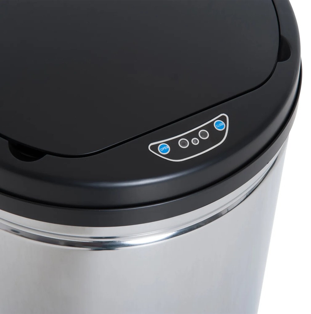 HOMCOM Balde de Lixo Inteligente de Aço Inoxidável 50L com Sensor Infravermelho de Abertura Automática para Cozinha Dormitório Casa de Banho Ø30,5x81,5cm Prata e Preto