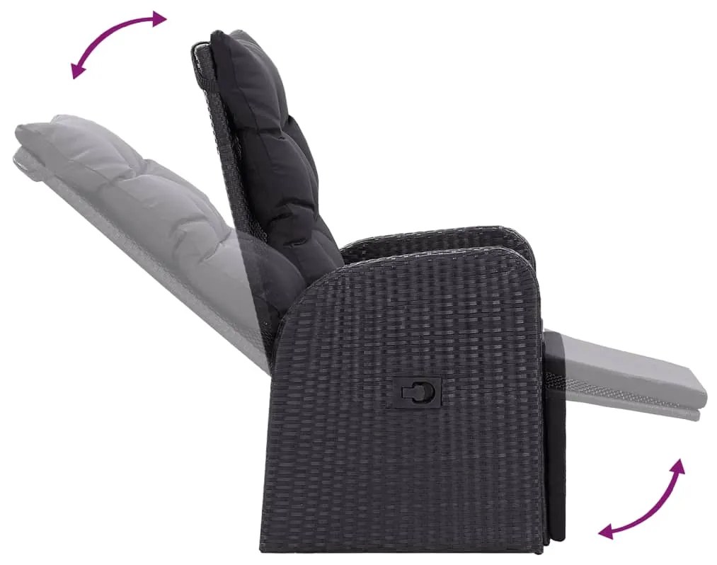 Cadeiras de jardim reclináveis c/ almofadões 2pcs vime PE preto