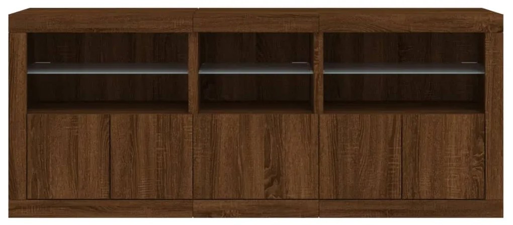Aparador com luzes LED 162x37x67 cm carvalho castanho
