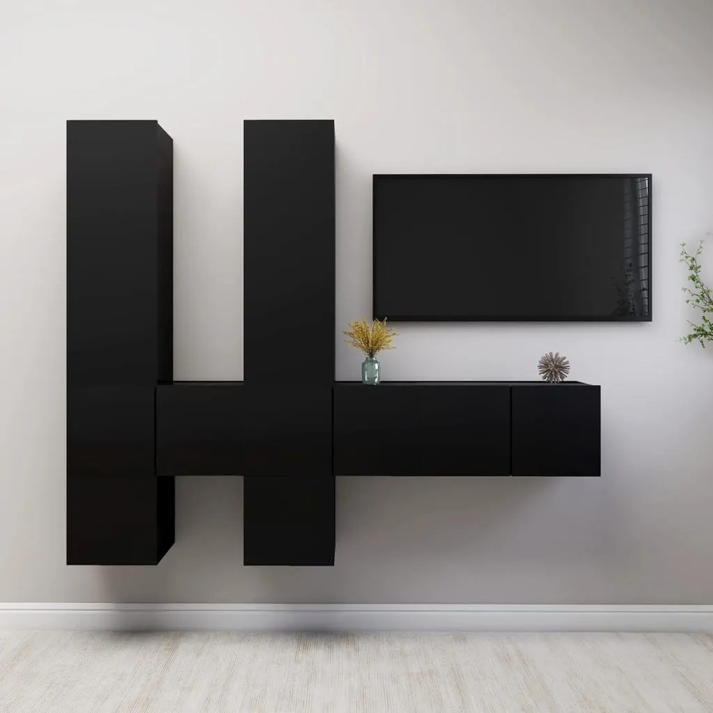 7 pcs conjunto de móveis de TV derivados de madeira preto