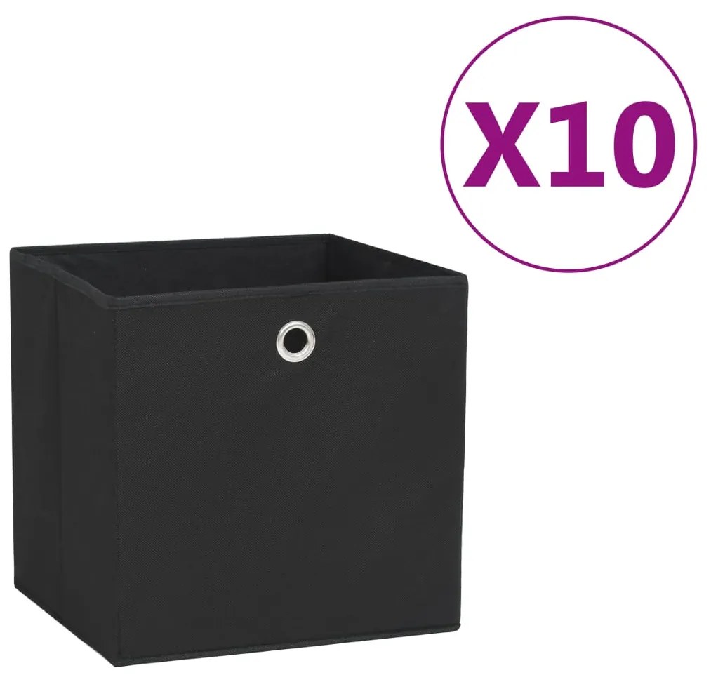 325189 vidaXL Caixas arrumação 10 pcs 28x28x28 cm tecido-não-tecido preto