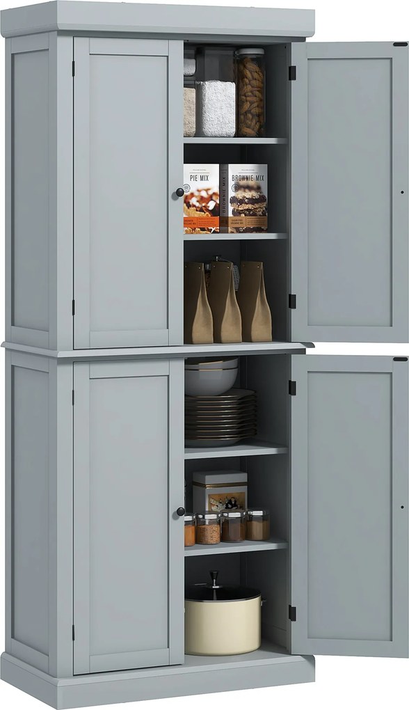 Armário de cozinha tipo aparador, estilo moderno, com portas e prateleiras ajustáveis, 76 x 40,5 x 184 cm, cinzento