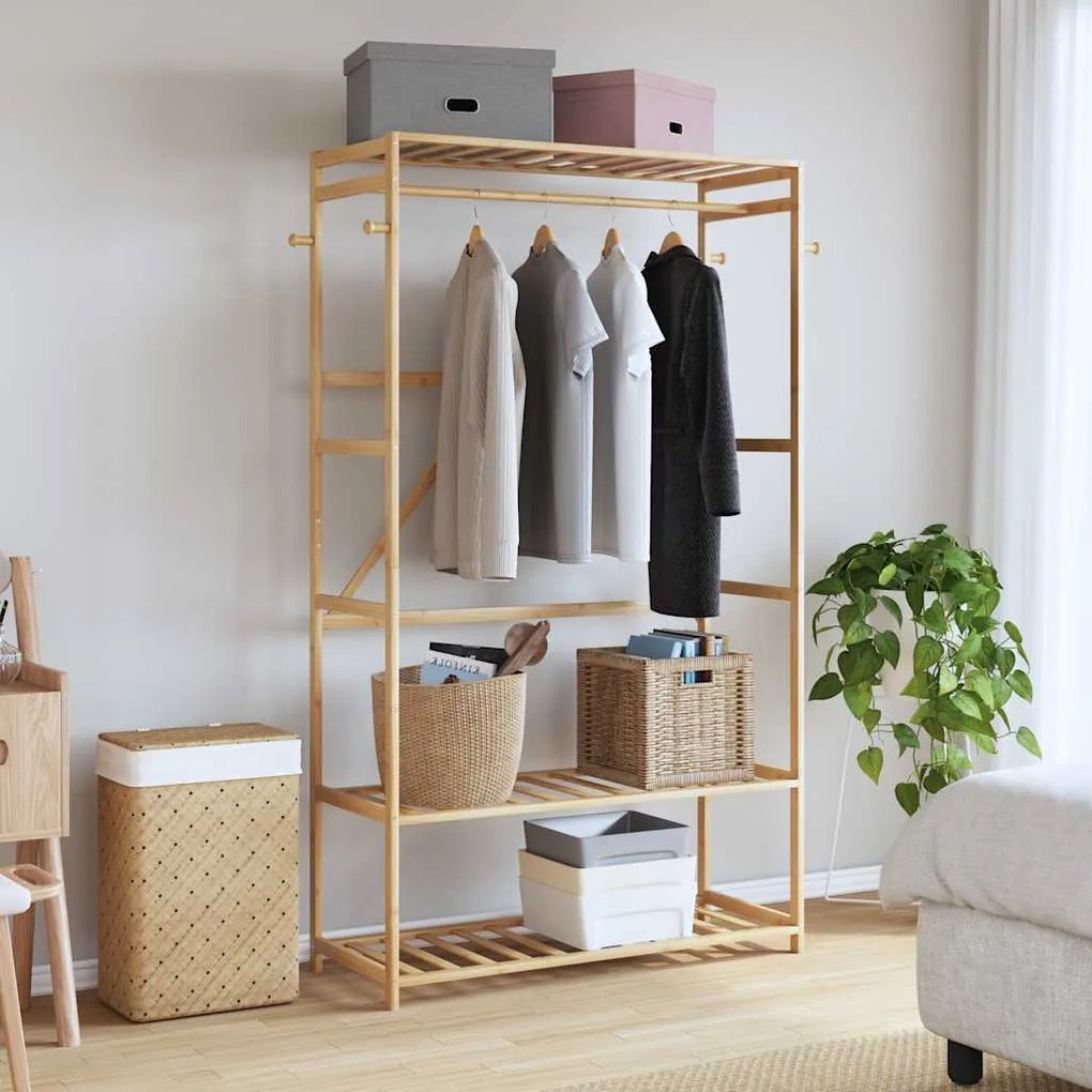 Roupeiro com prateleiras 110x40x175 cm bambu