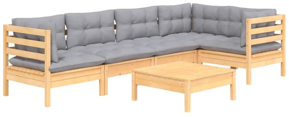 6 pcs conjunto lounge de jardim c/ almofadões cinza pinho