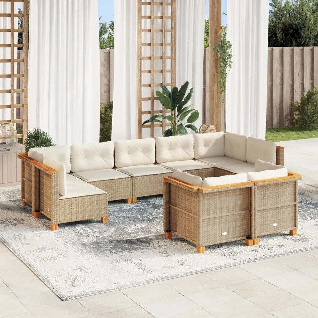 vidaXL 9 pcs conjunto de sofás p/ jardim com almofadões vime PE bege