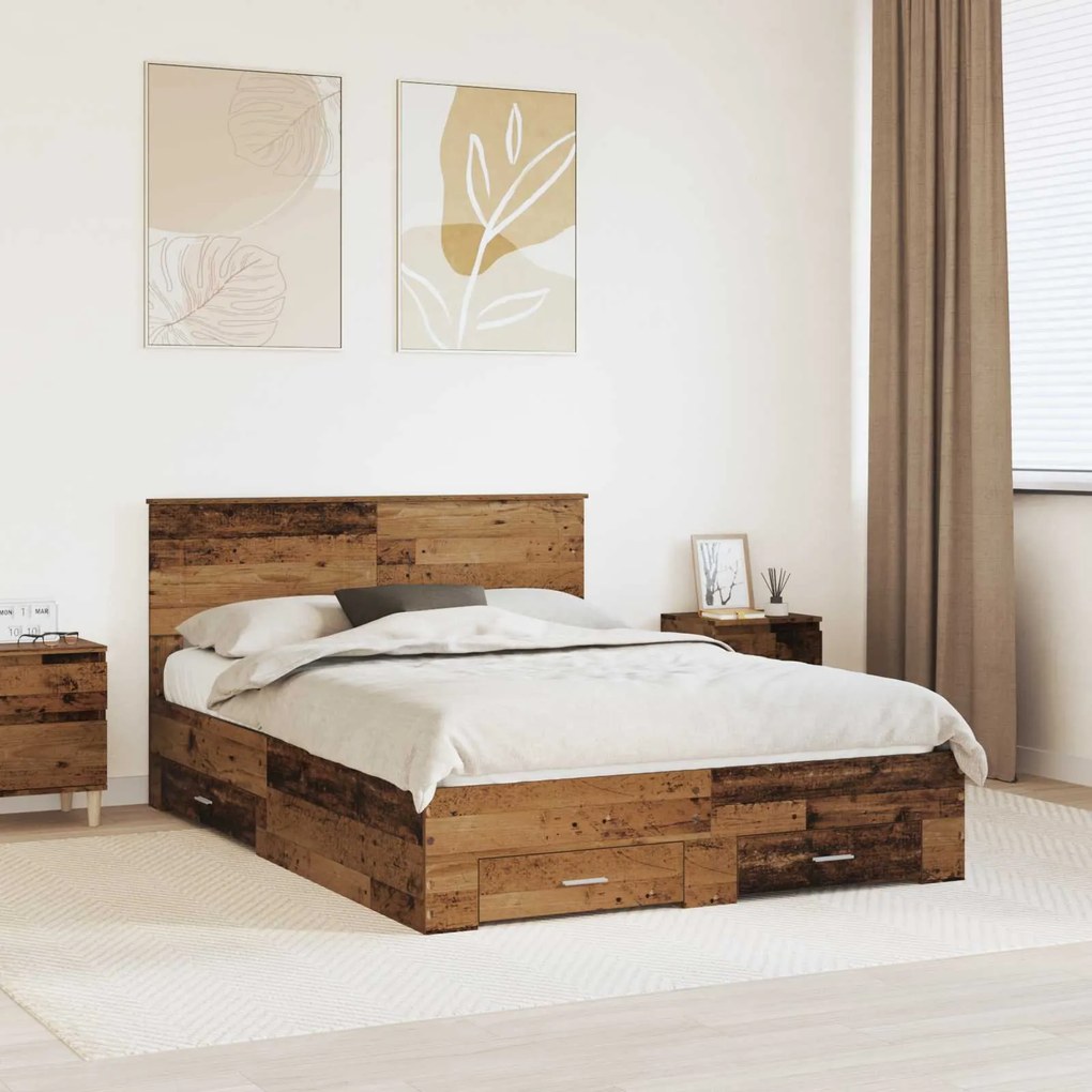 vidaXL Estrutura da Cama com cabeceira Madeira antiga 140 x 200 cm