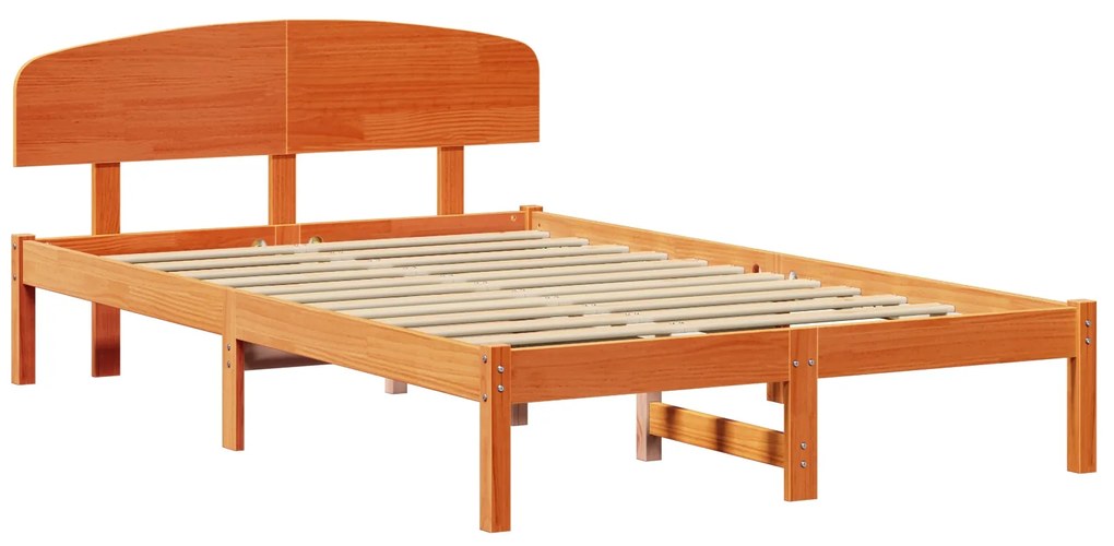 Estrado de Cama com Cabeceira Castanho Encerado 140x190 cm Madeira Sól
