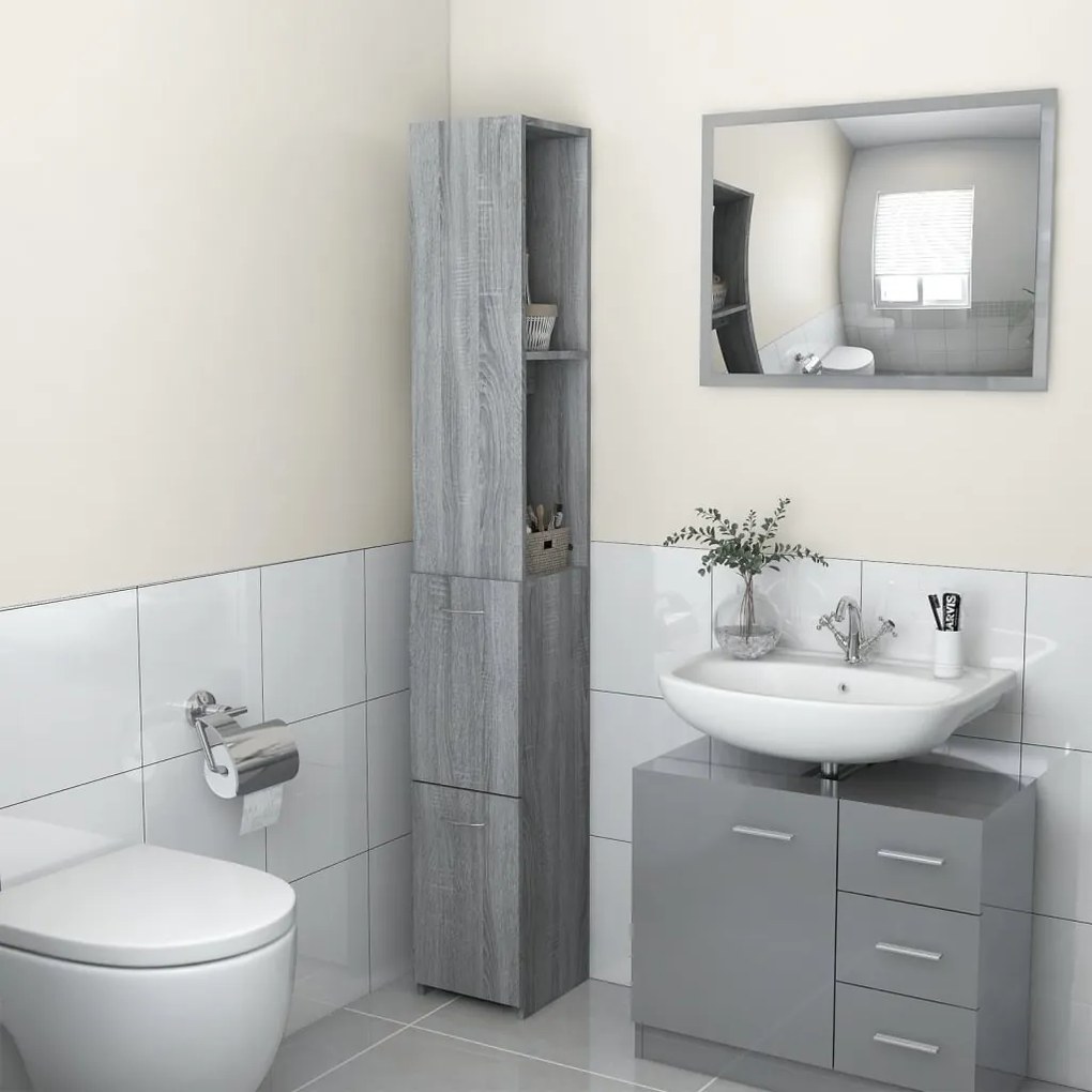 815961 vidaXL Armário WC 25x26,5x170 cm derivados de madeira sonoma cinzento