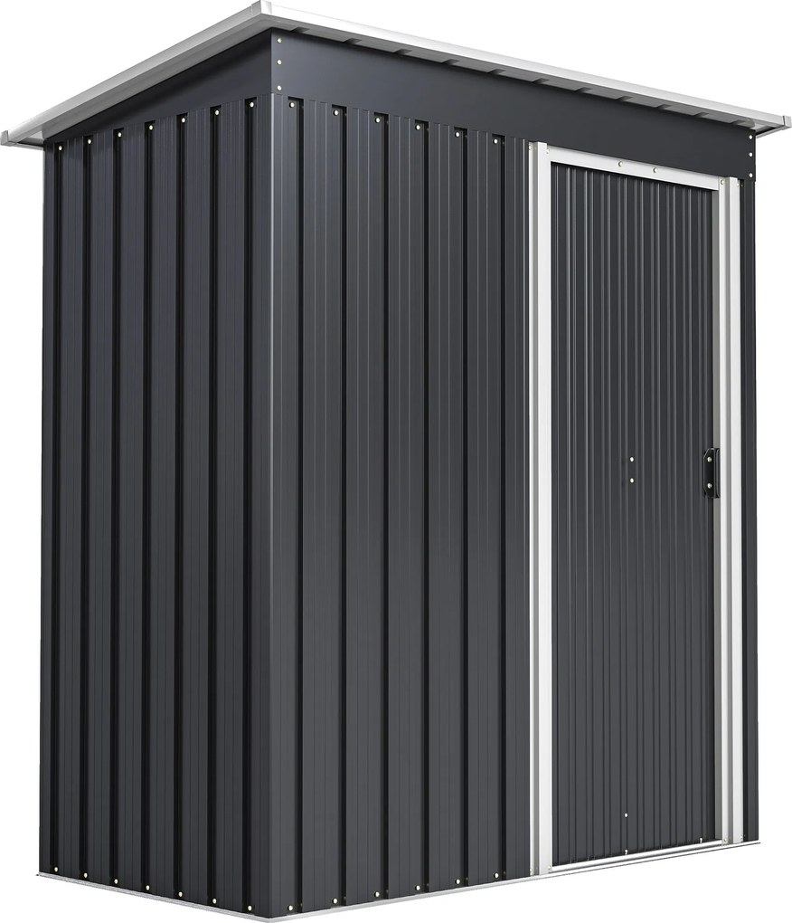 Outsunny Abrigo de Jardim Exterior 1,5 m² 163x89x182 cm Abrigo Metálico para Ferramentas com Porta de Correr e Teto Inclinado Preto | Aosom Portugal