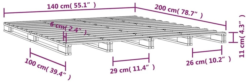 Cama de paletes 140x200 cm pinho maciço branco