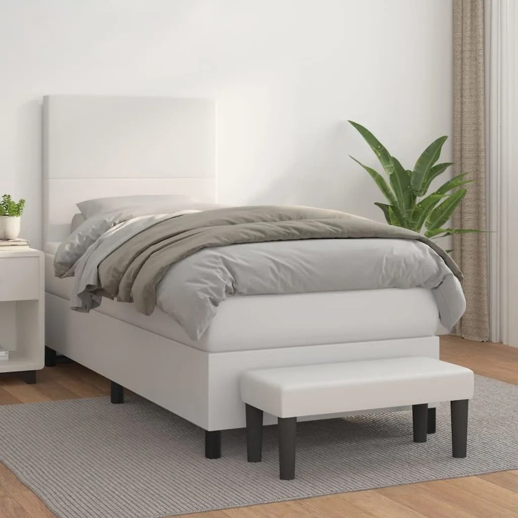 Cama com molas/colchão 90x190 cm couro artificial branco