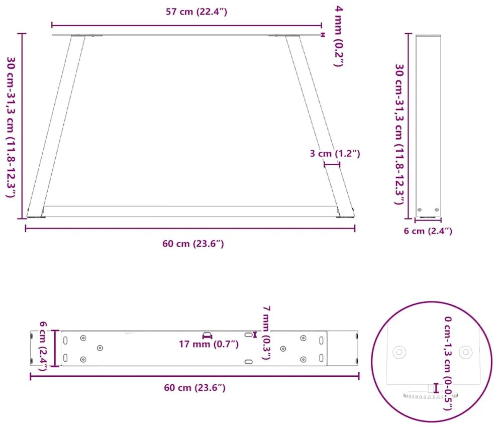 Pés para mesa de centro em V, 2 peças, branco, 60x(30-31,3) cm, aço