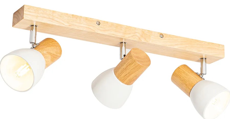 Candeeiro de teto de madeira com branco ajustável 3-luzes - Thorin
