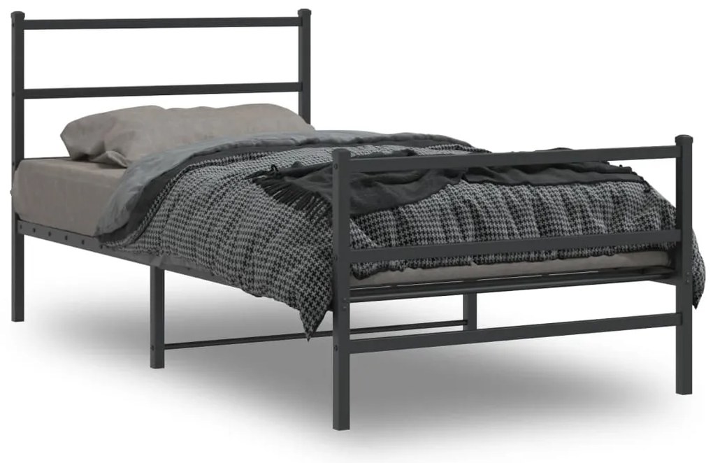Estrutura de cama com cabeceira e pés 107x203 cm metal preto