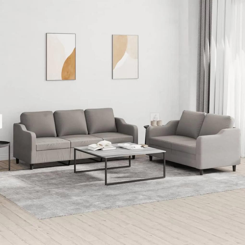 3201841 vidaXL 2 pcs conjunto de sofás com almofadões tecido cinza-acastanhado