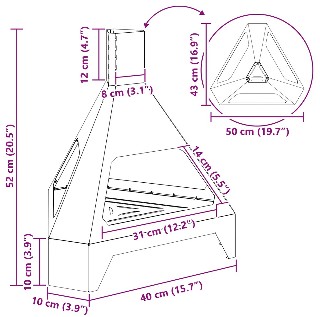 Fogo com Chaminé 50x43x52 cm Aço Envelhecido