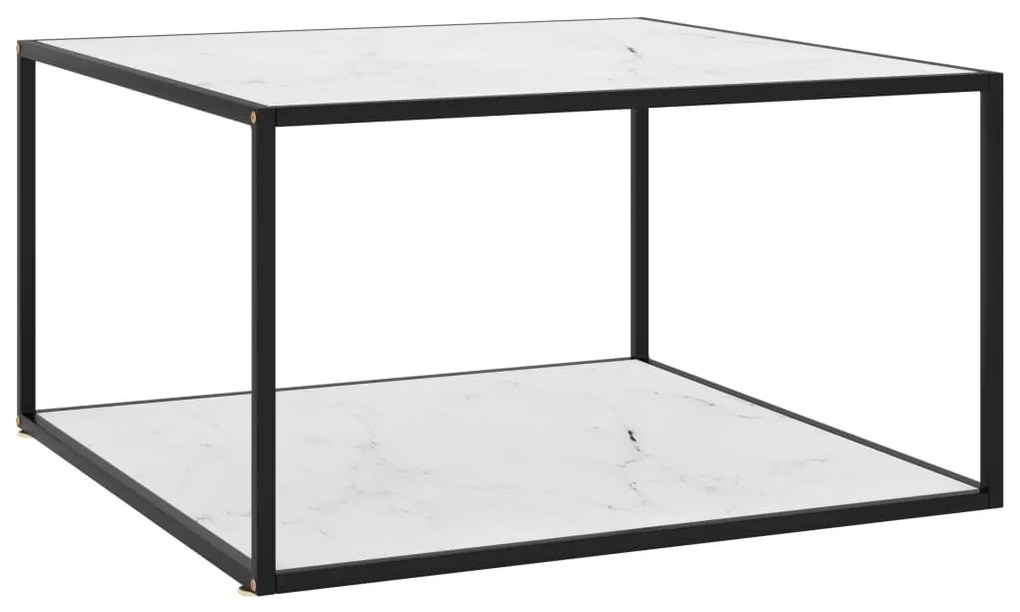 Mesa de centro 90x90x50 cm preto com vidro marmorizado branco