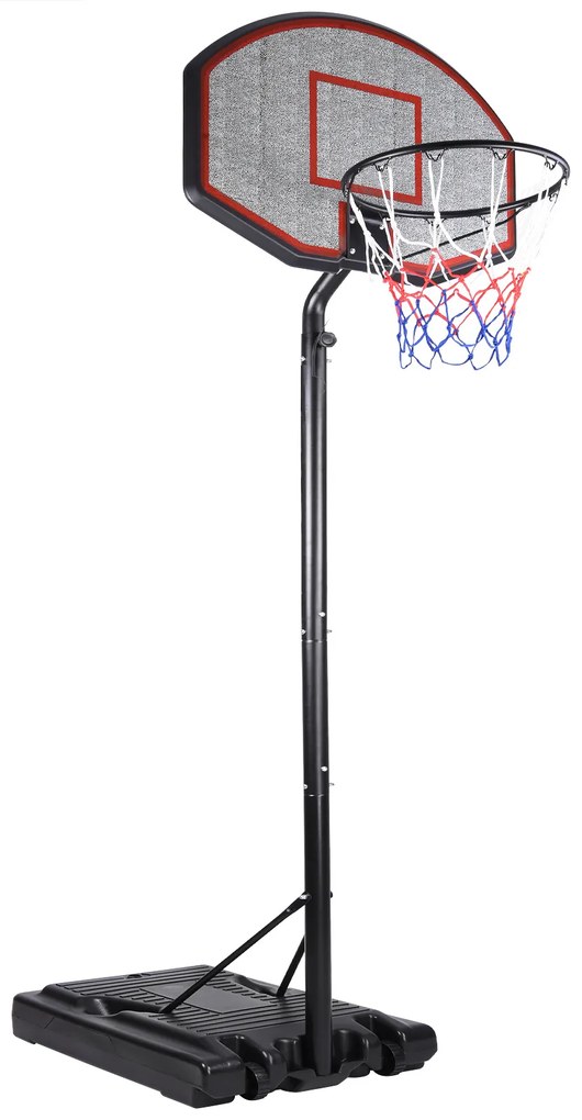 Cesto de basquetebol com rodas e altura ajustável 205-305 cm Preto + Vermelho + Cinzento