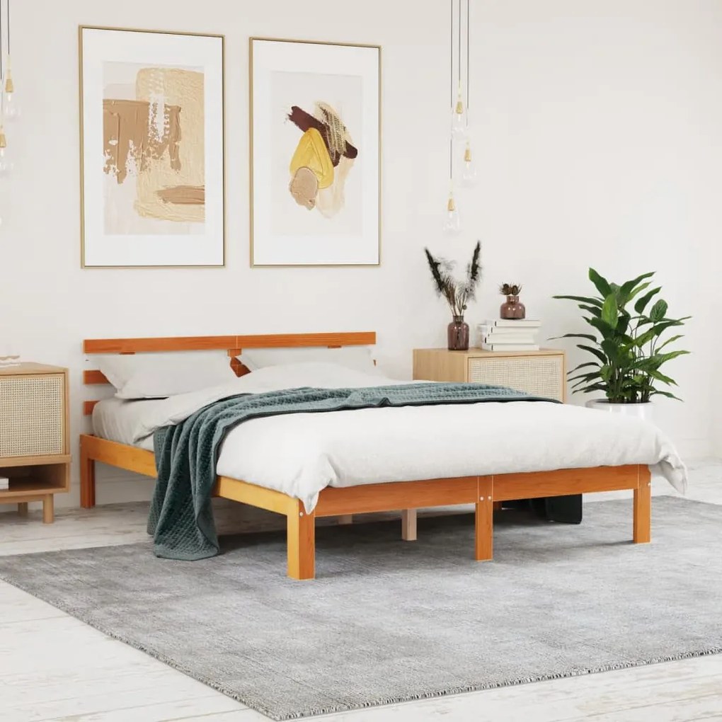 Cama sem colchão 120x200 cm madeira pinho maciça castanho-mel