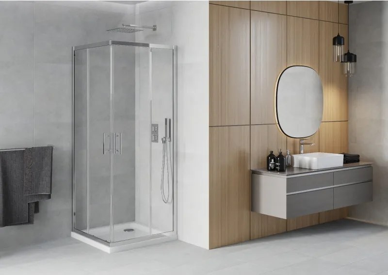 Mexen Rio cabine de duche quadrada 90 x 90 cm, transparente, cromado + base de duche Flat, branco - 860-090-090-01-00-4010
