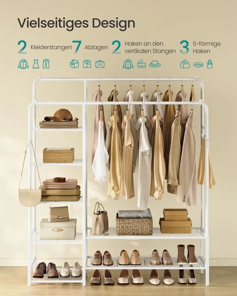 Guarda roupa aberto 45 x 115,8 x 172,8 cm com 7 prateleiras para quarto, branco