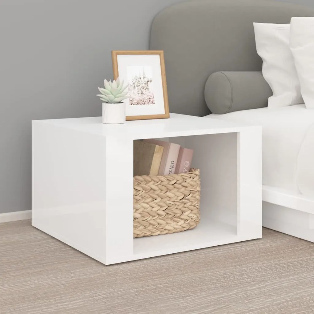 vidaXL Mesa de cabeceira 57x55x36cm derivados madeira branco brilhante