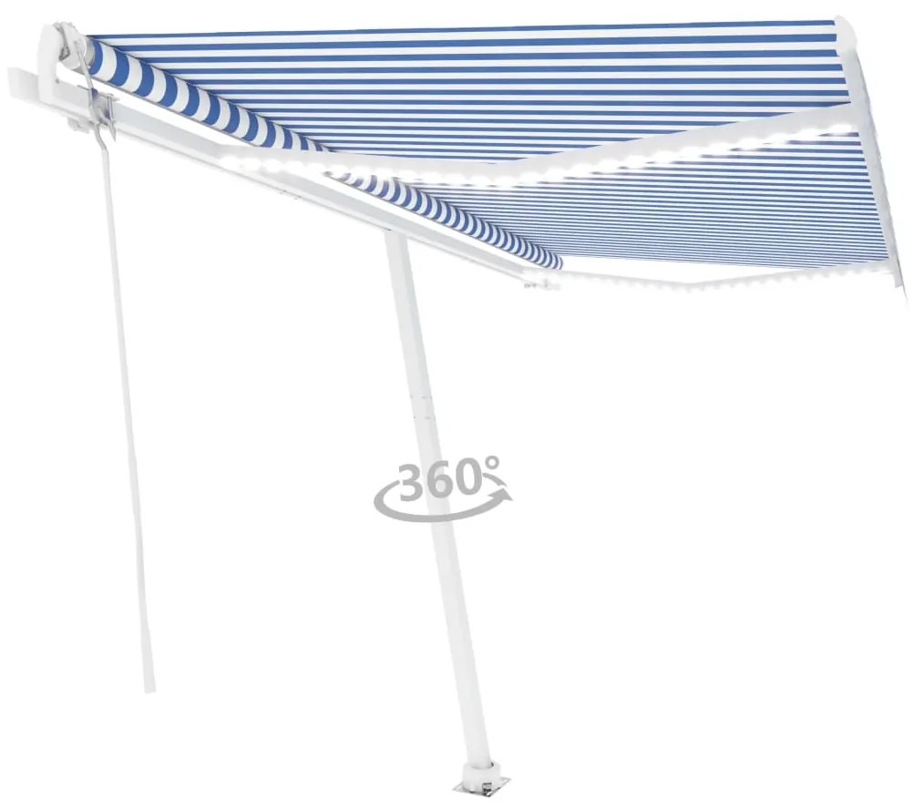 Toldo autom. LED e sensor de vento 400x300 cm azul e branco