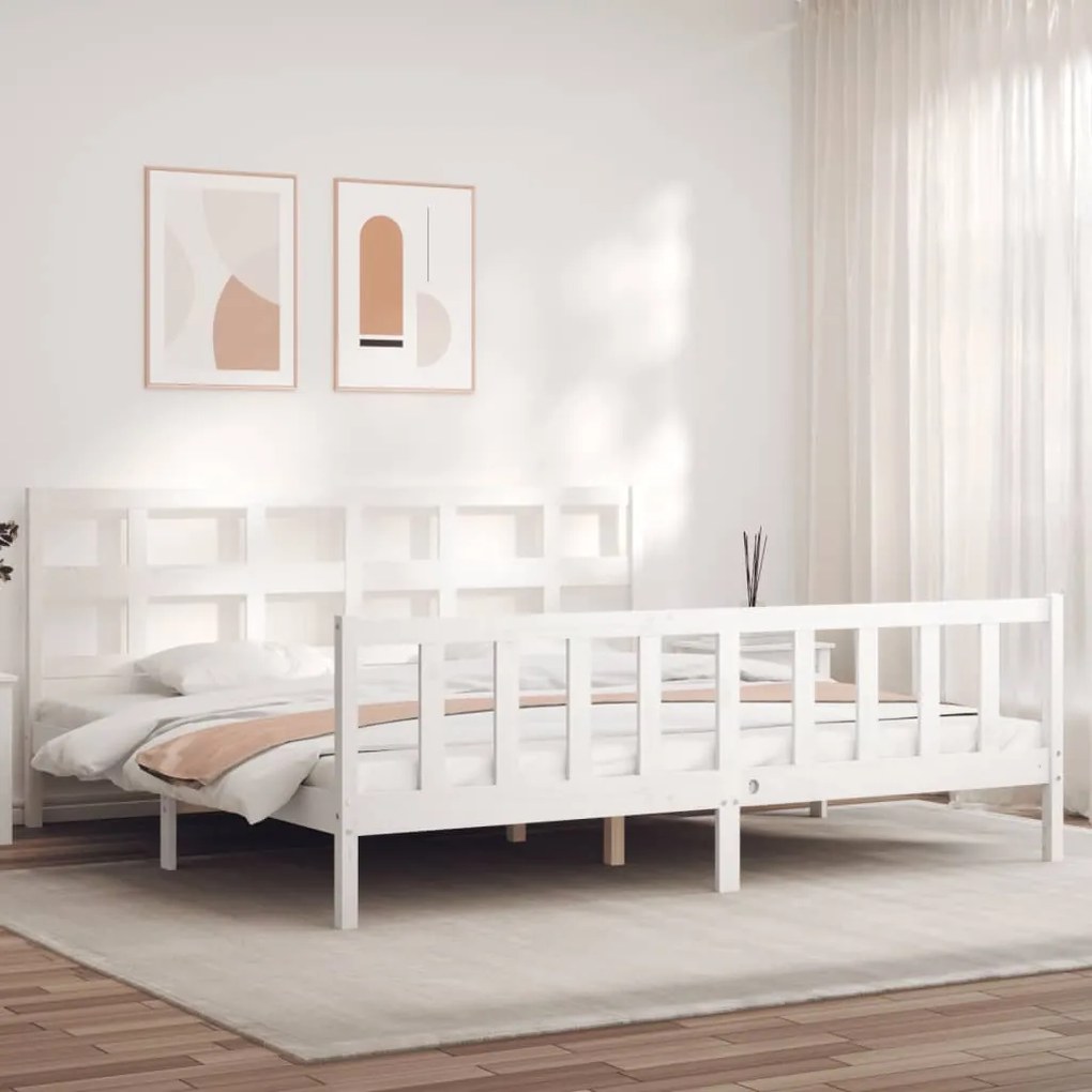 Estrutura cama Super King Size c/ cabeceira madeira branco