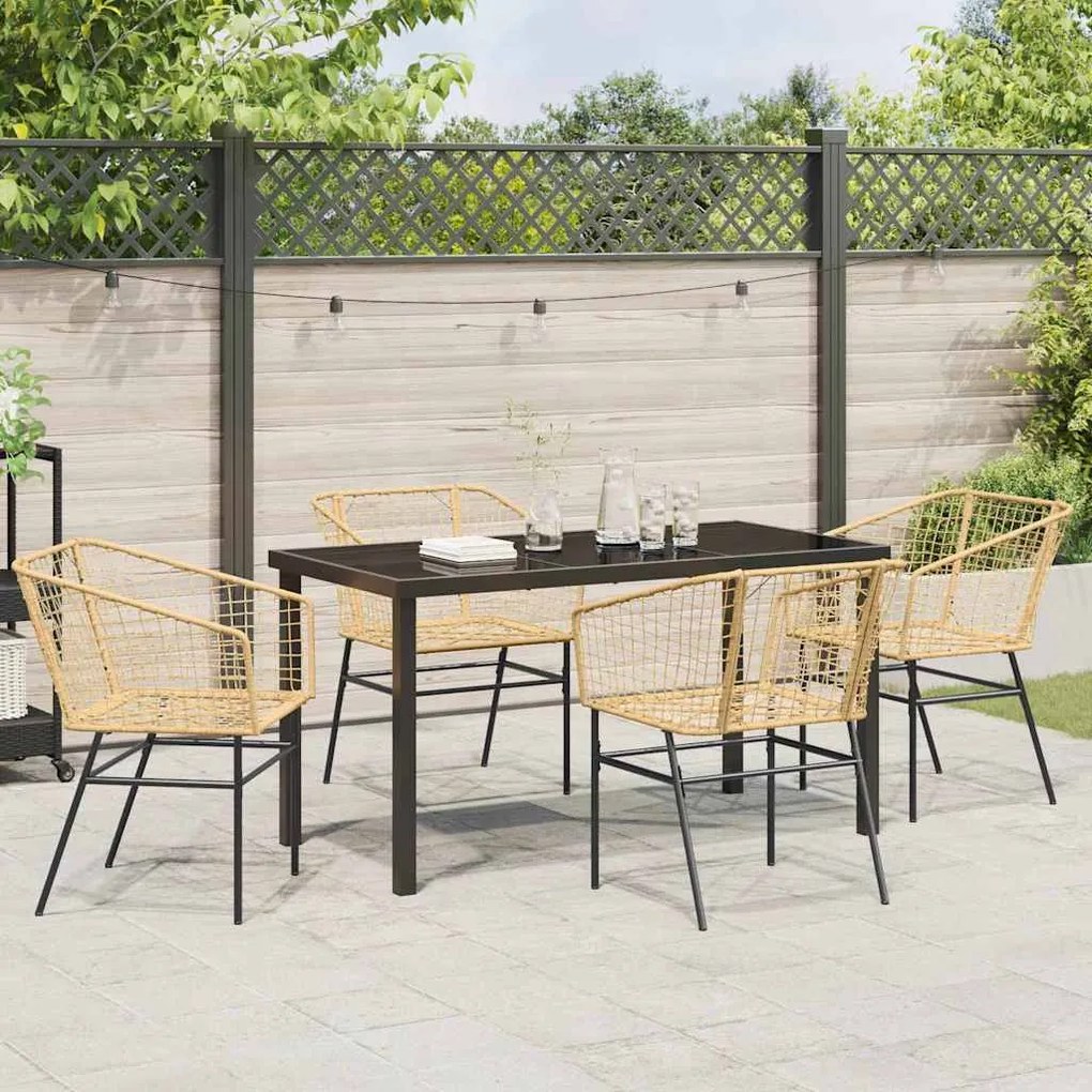 Conjunto de Jantar de Jardim 5 Peças Marrom de Polirattan